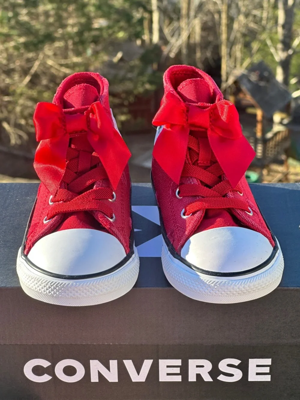 Converse Girls Red White Canvas High Bow Casual Sneaker Youth Toddler 9C 10C NEW